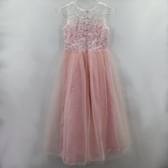 Pink Party Dress for a Princess! White Lace Tulle Ballgown Easter Flower Girl - Picture 2 of 15